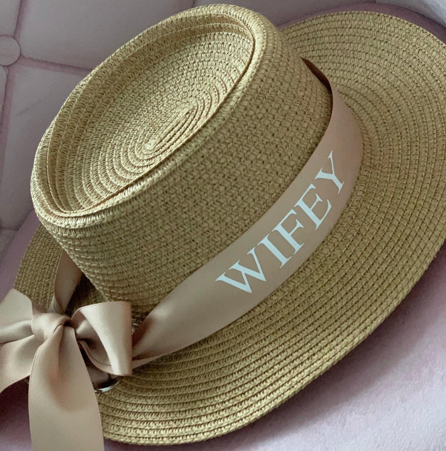 Bridey / Wifey Hat | Reversible Ribbon | Straw