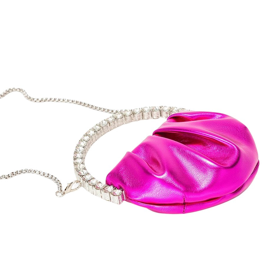 Metallic pink evening bag with crystal handle