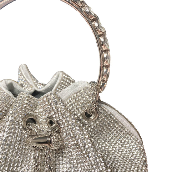 Silver bag with embellished crystals and tassles Close-up