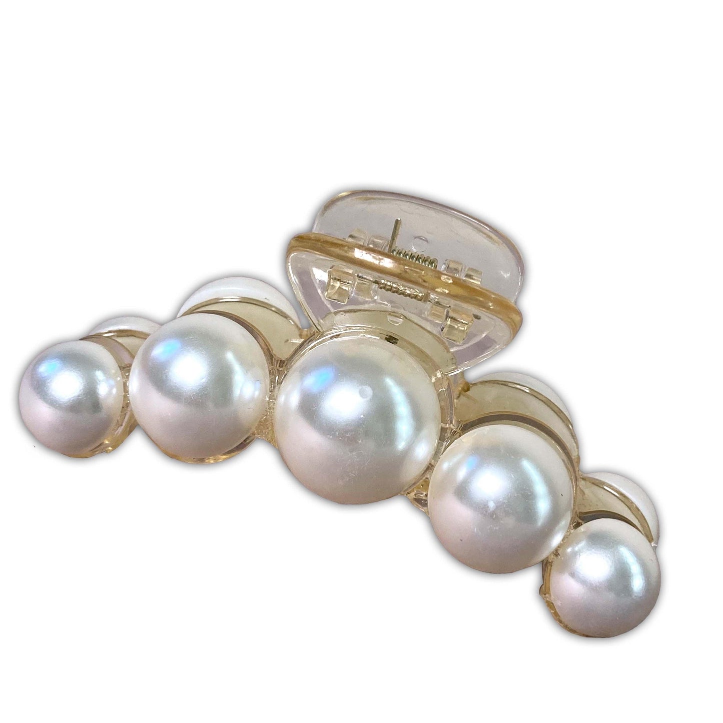 Luxury pearl hair clip front view with shiny pearls
