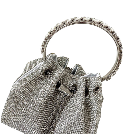 Audrey Luxury Bag | Silver Rhinestone Crystals | Embellished Handle