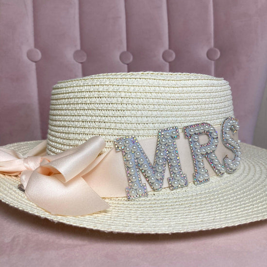 Wedding celebration straw hat with lettering