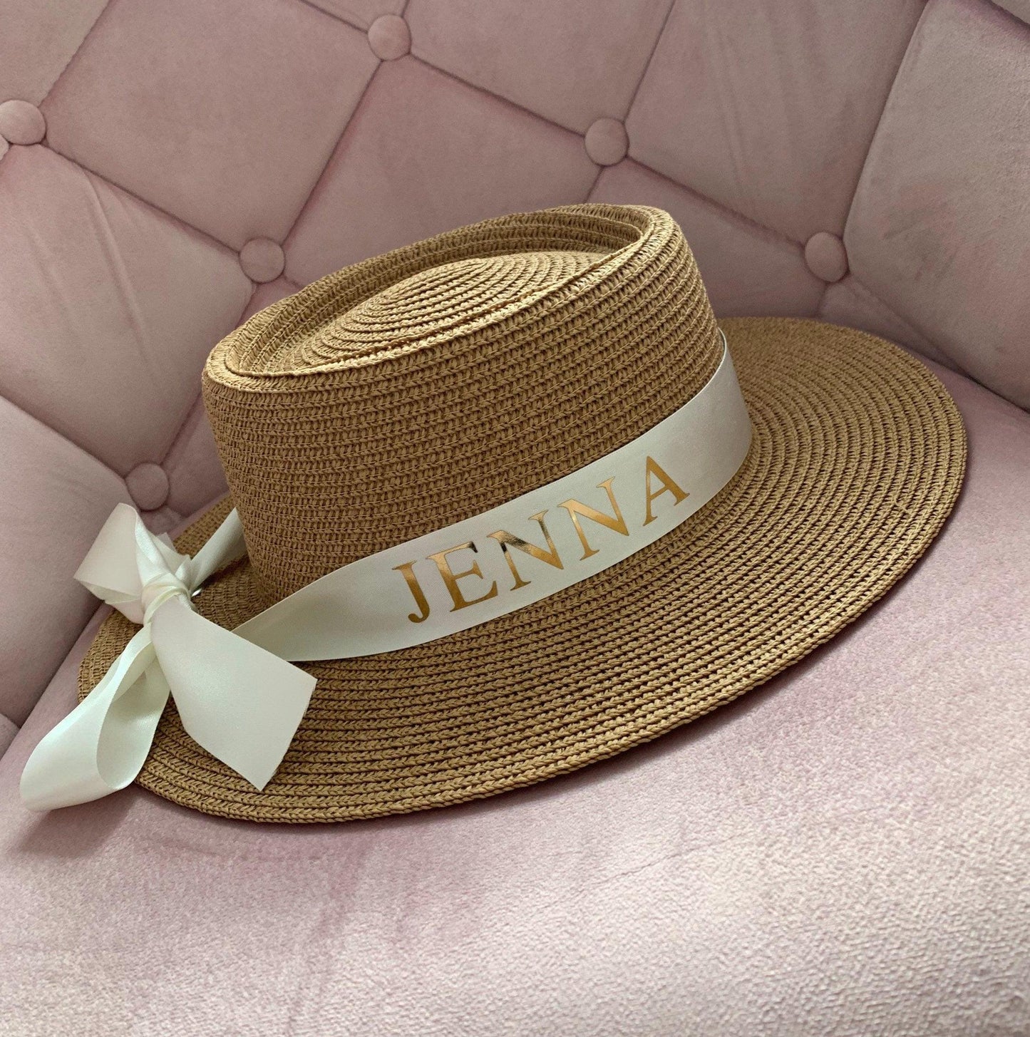Personalised Hat | Straw | Cream Ribbon