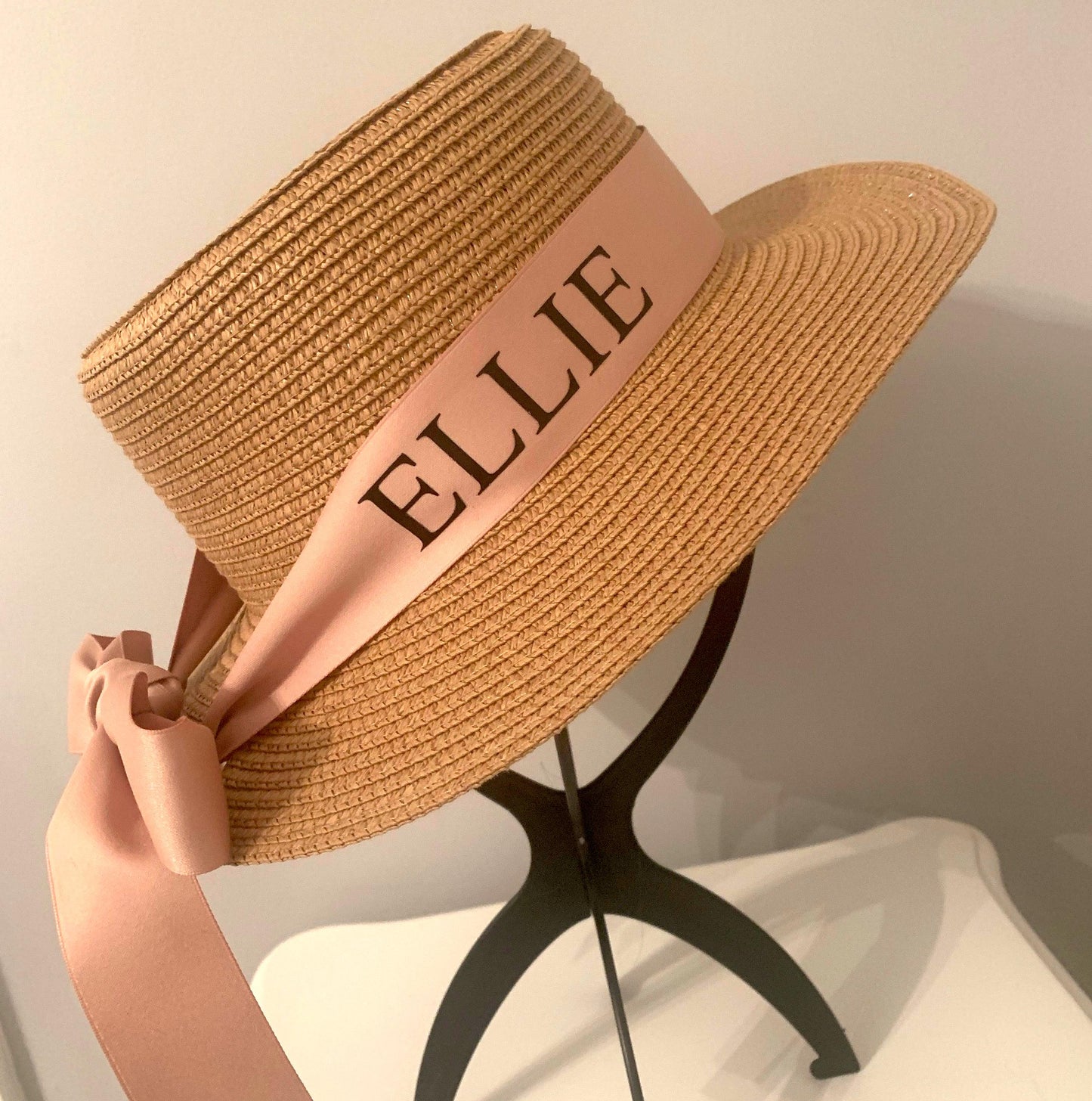 Personalised Hat | Straw | Nude Ribbon