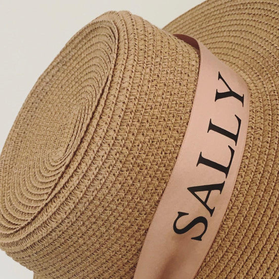 personalised straw beach hat with custom name