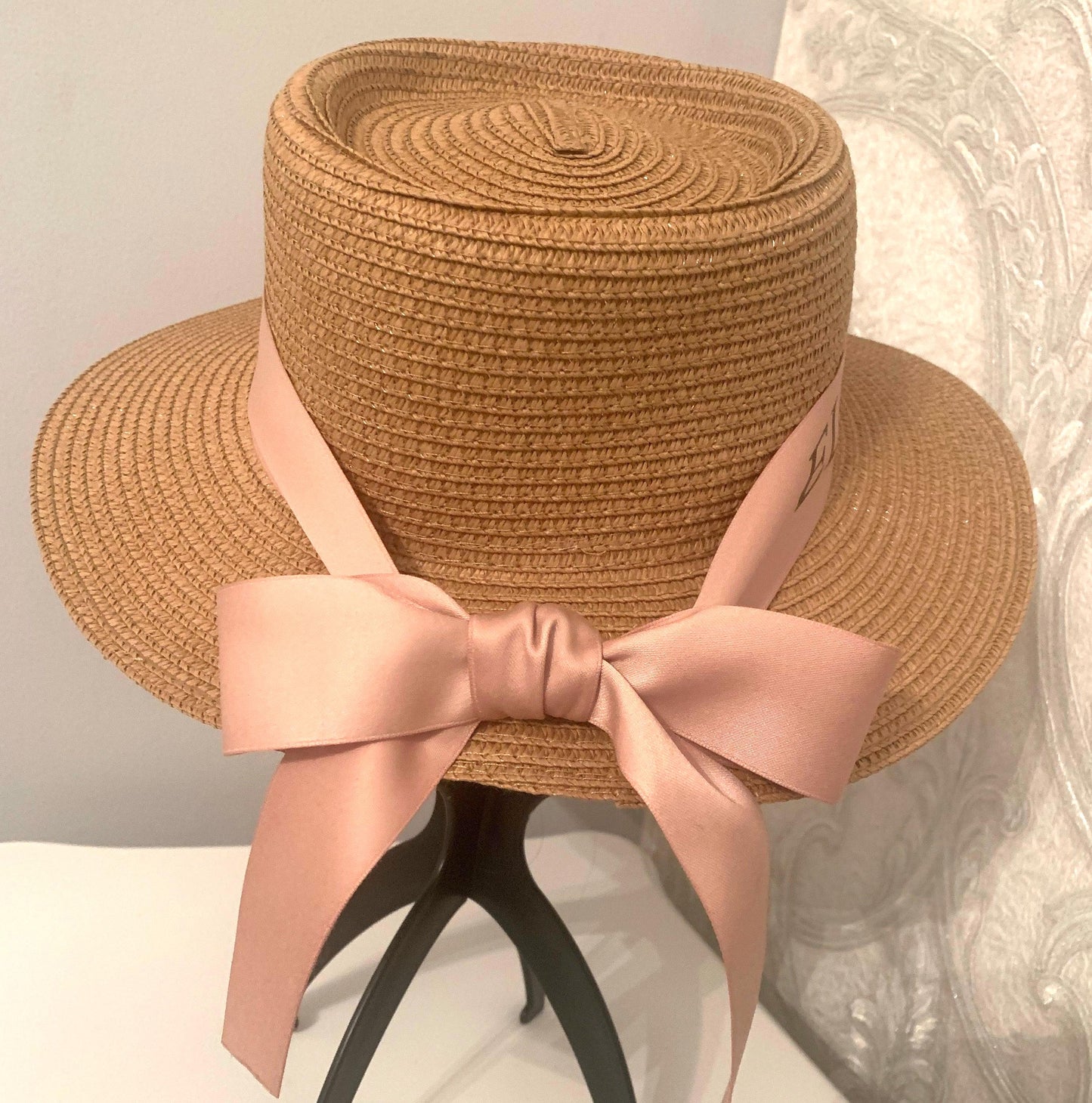 Personalised Hat | Straw | Nude Ribbon