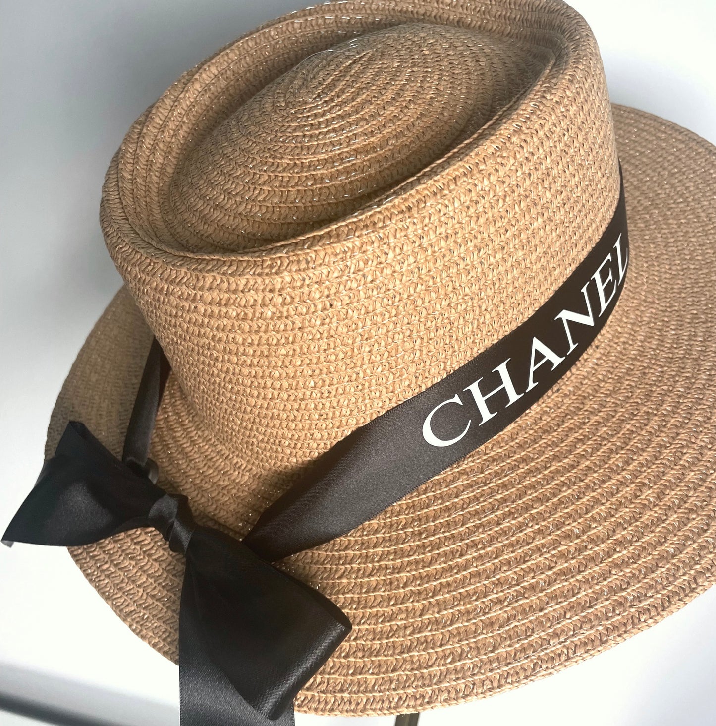 Personalised Hat | Straw | Black Ribbon