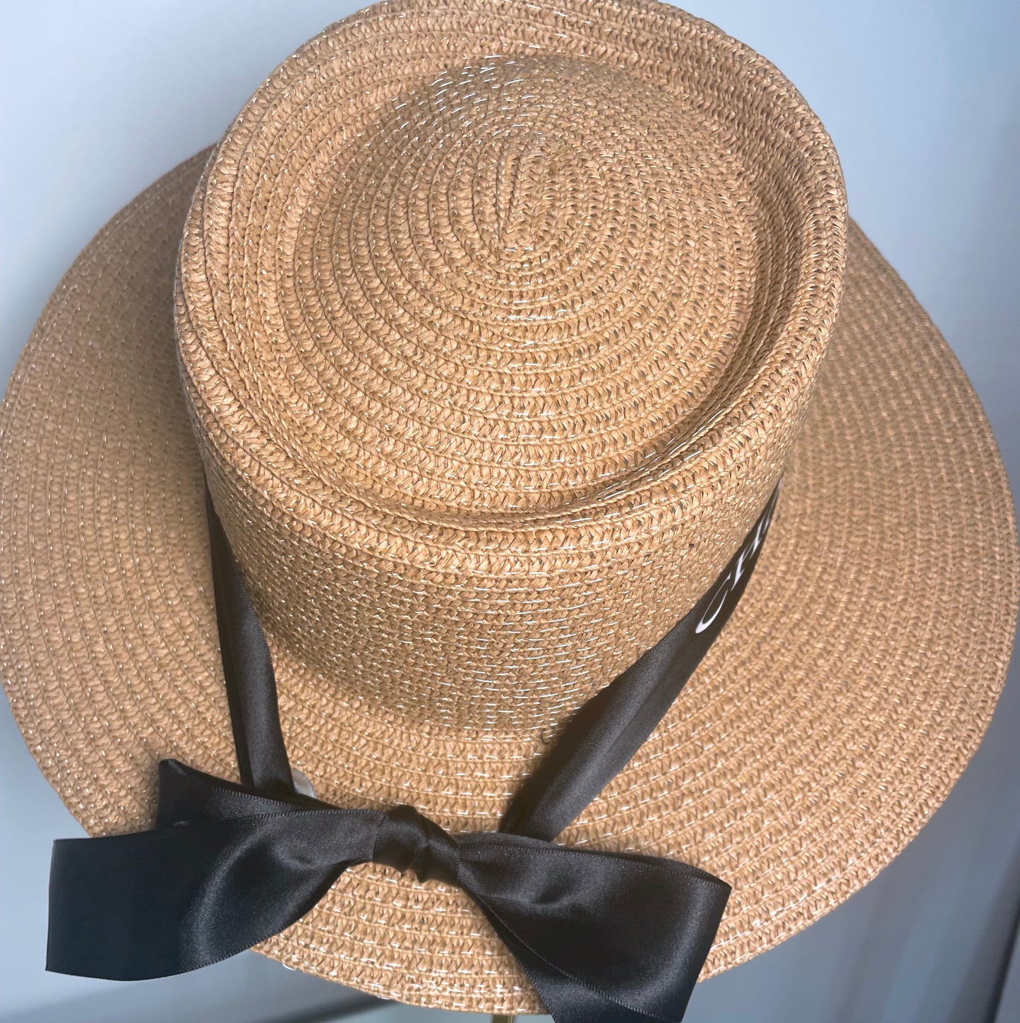Personalised Hat | Straw | Black Ribbon